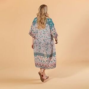 Bohemian Floral Sheer Kimono CoverUp With Browns and Teal